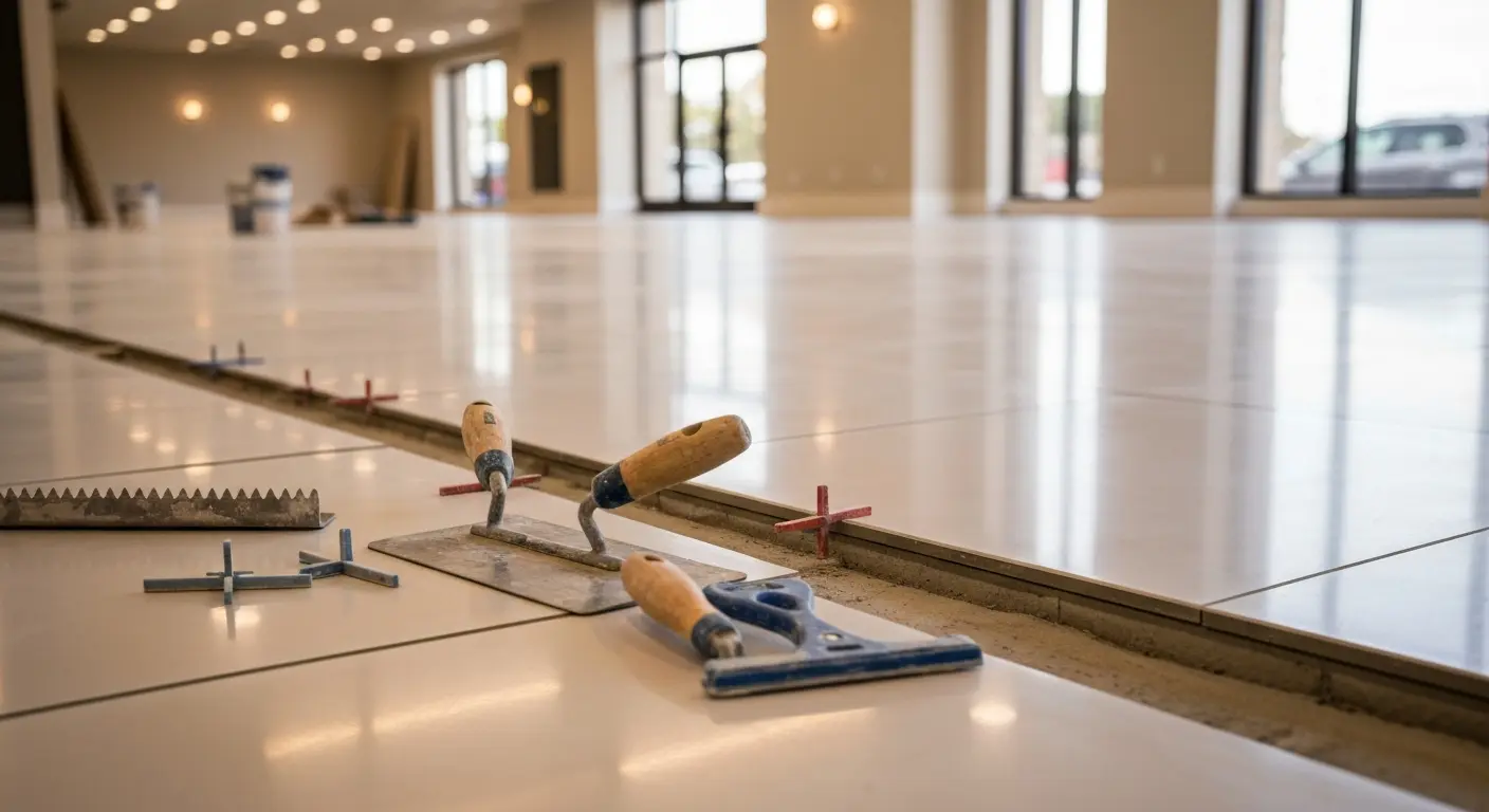 Ceramic tile installation in commercial space