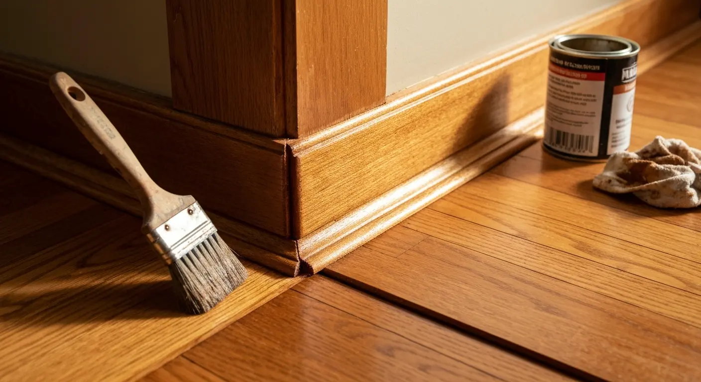 Hardwood floor edge staining and detail work