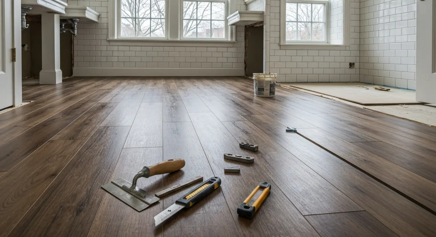 Bathroom renovation with vinyl plank flooring in Morris County