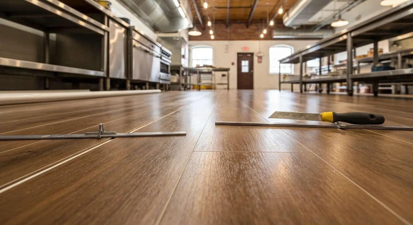 Luxury vinyl flooring in commercial kitchen