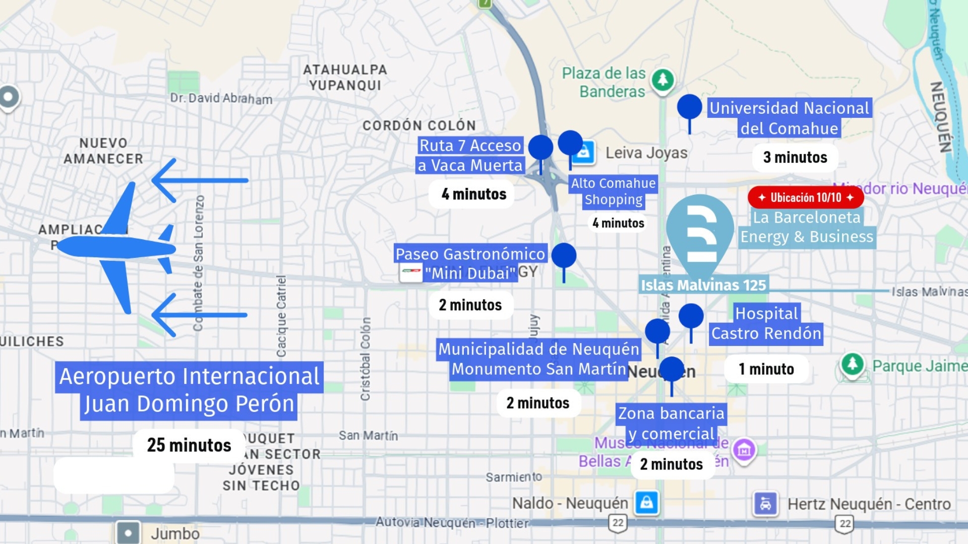 Mapa de ubicación de La Barceloneta Energy & Business en el centro de Neuquén Capital
