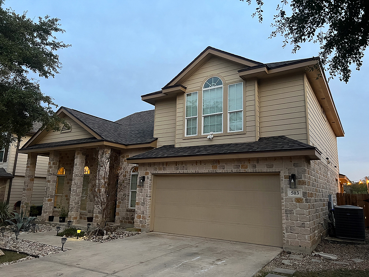 Completed roof replacement on a single-story home in Round Rock, TX