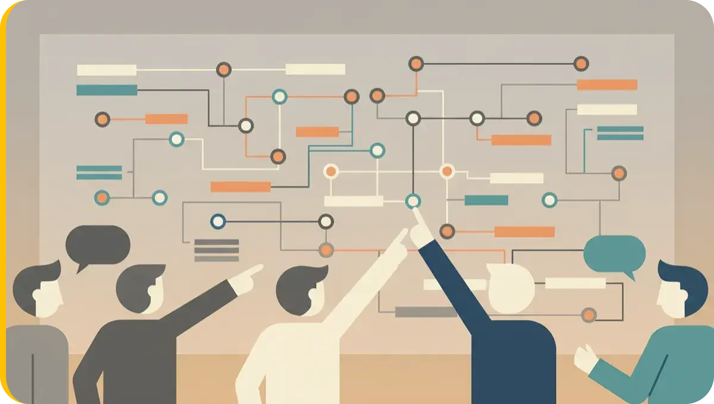 Cross-functional team reviewing CRM system diagrams Cross-functional team reviewing CRM system diagrams