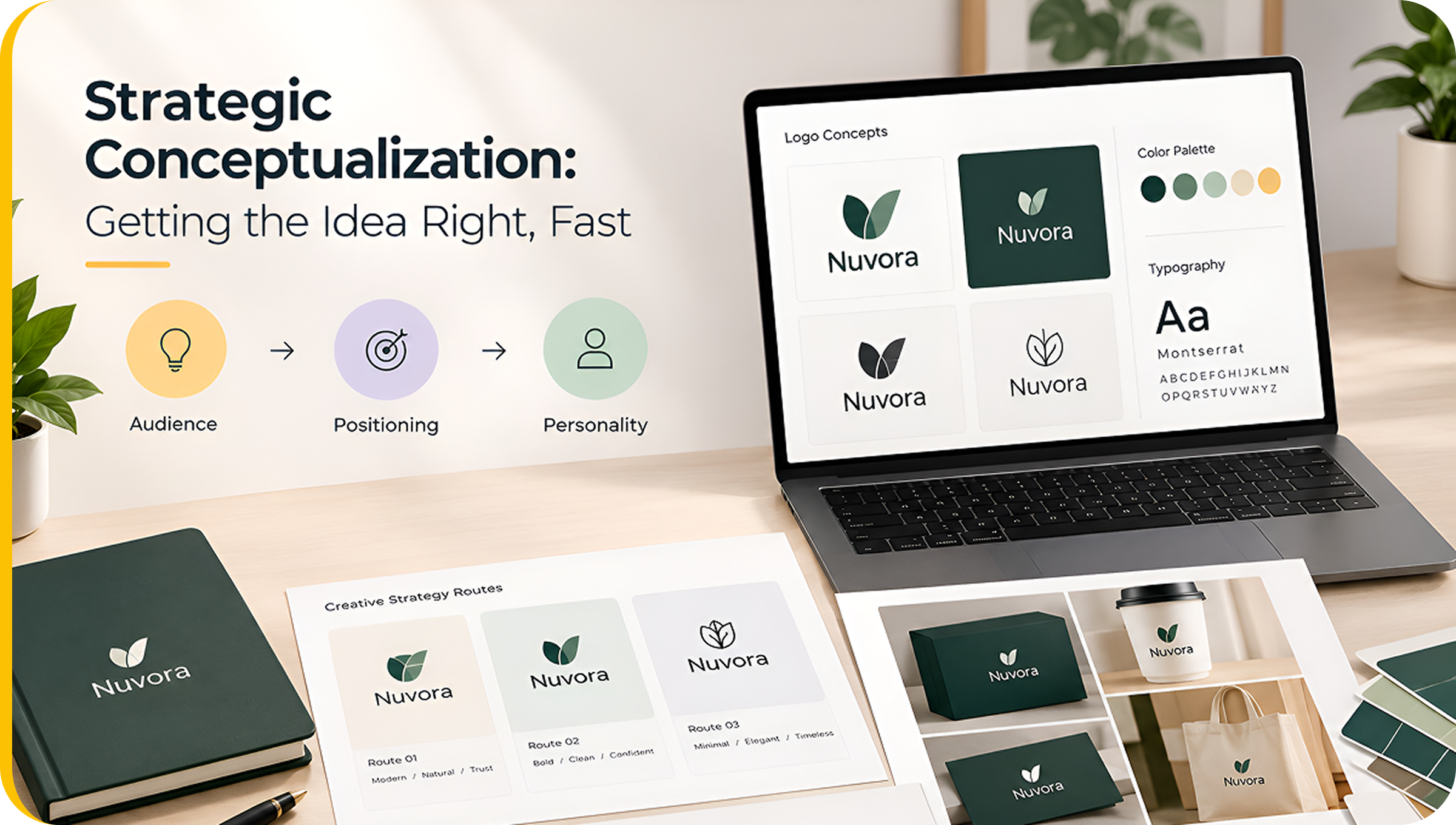 Designer presenting refined logo variations and visual identity system Designer presenting refined logo variations and visual identity system