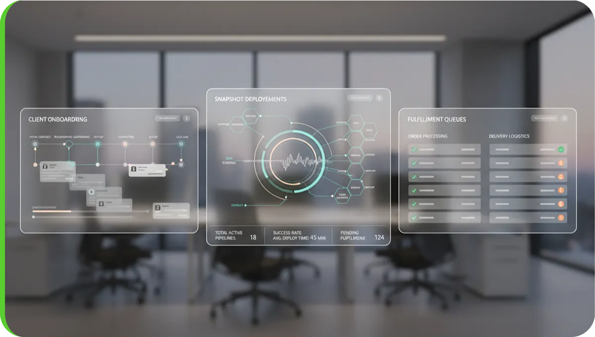 Professional operations dashboard showing standardized client pipelines and fulfillment metrics Professional operations dashboard showing standardized client pipelines and fulfillment metrics