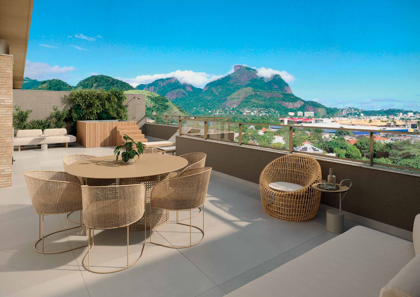 Terraço de cobertura do Green View com vista para as montanhas