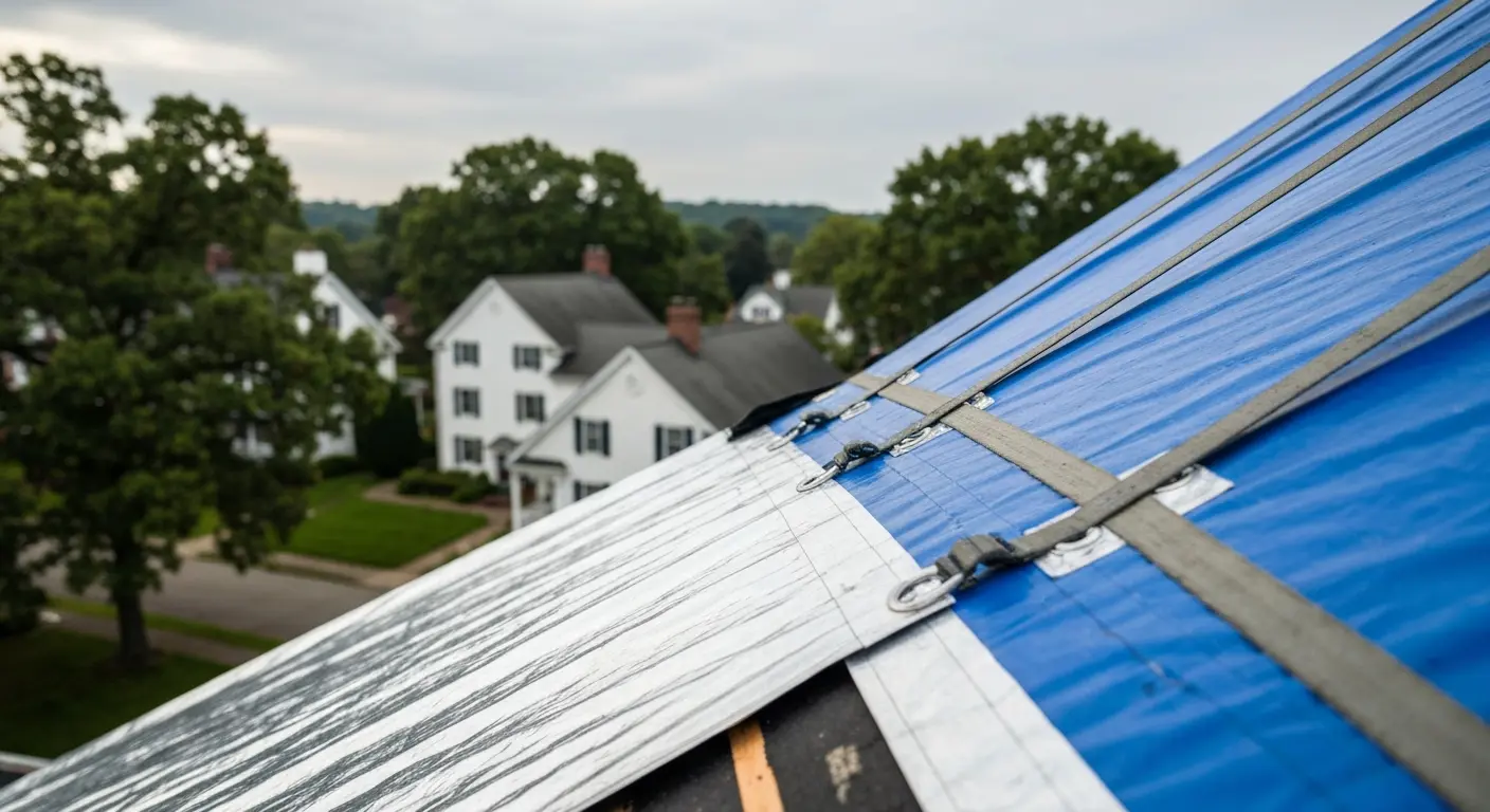 Emergency roof tarping after Harrisburg hailstorm