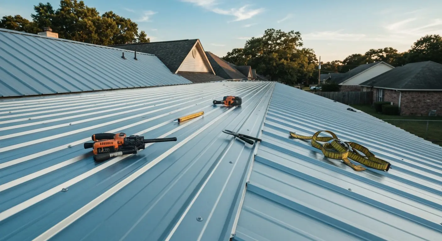 Metal roof installation on residential home