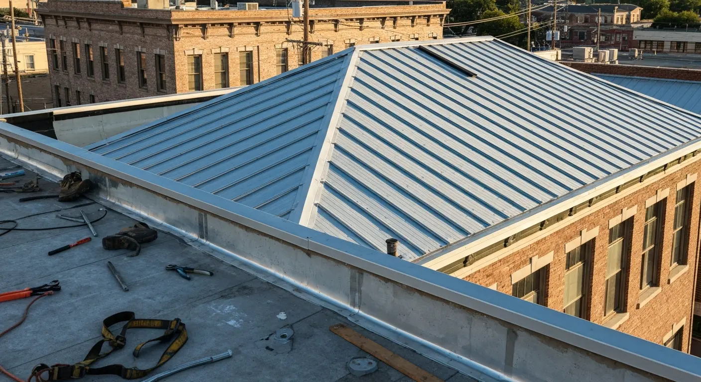 Commercial metal roof installation