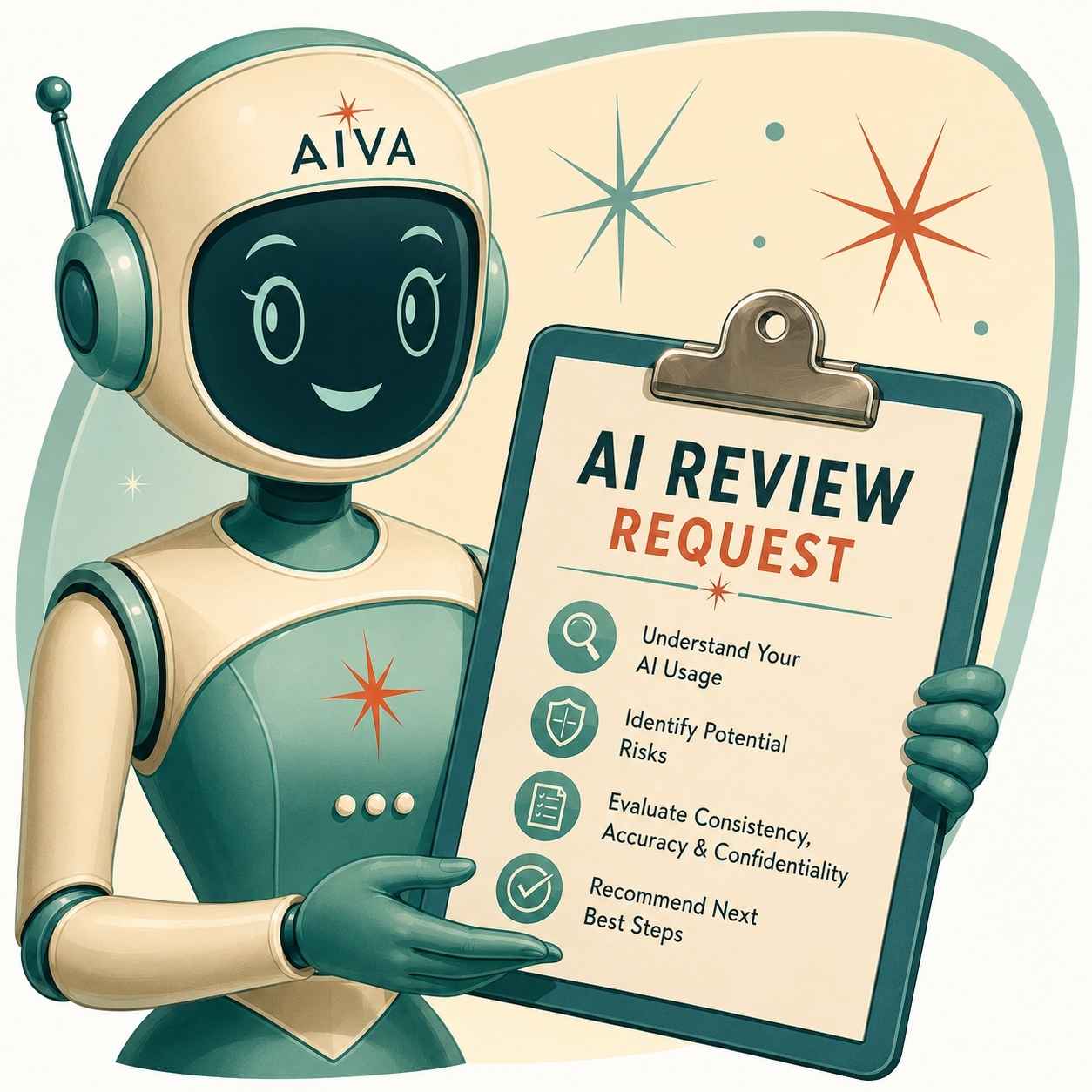 AIVA holding AI review request clipboard