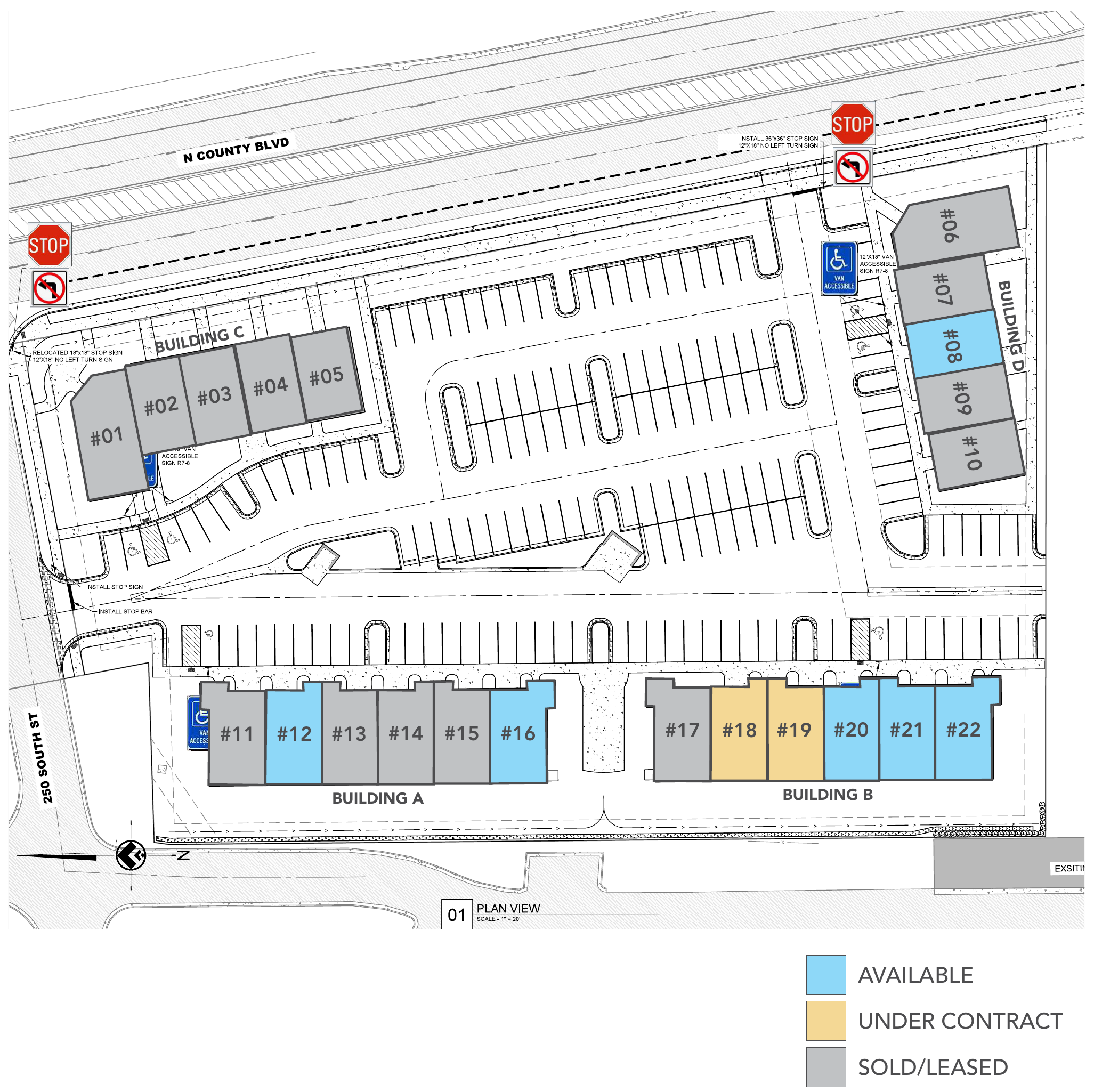 Grove Cove site map showing available, under contract and sold units