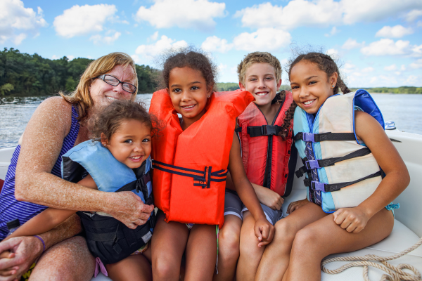 Family preparing life jacket