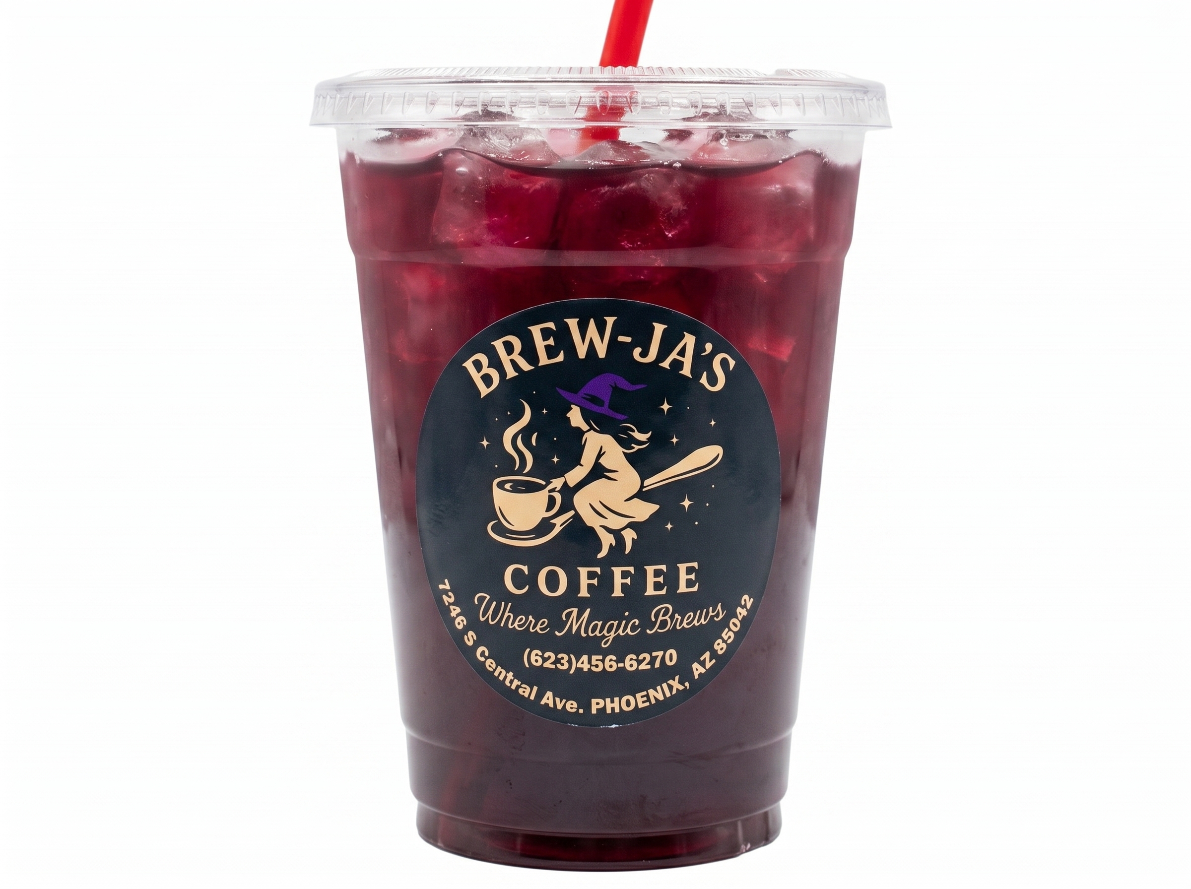 Cosmic Berry Refresher — deep purple iced drink with red straw in branded cup