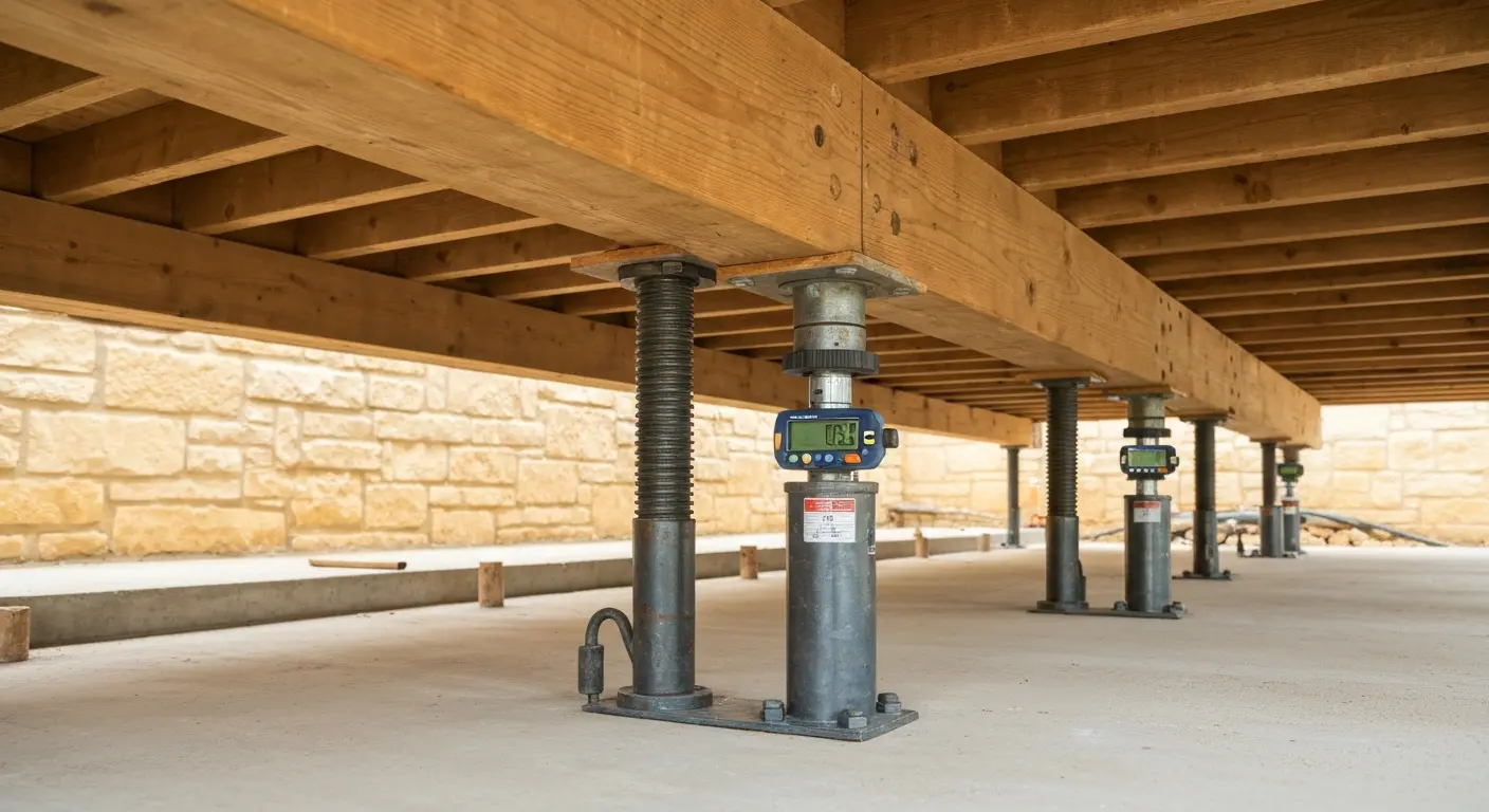 Foundation leveling with piers and jacks