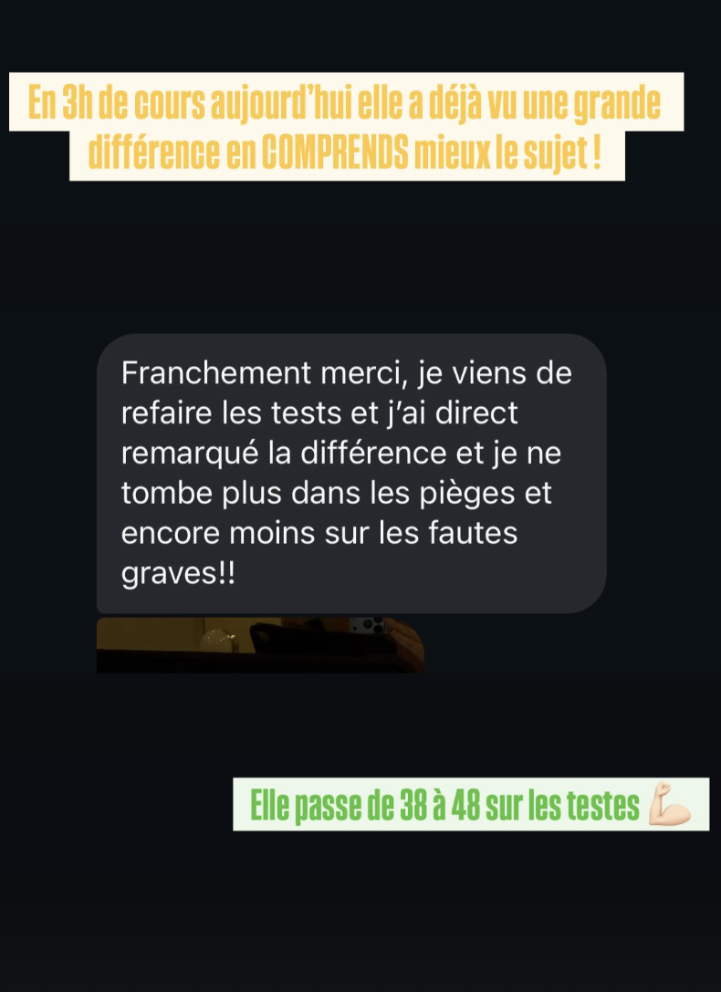 Témoignage client : progression de 38 à 48 sur les tests