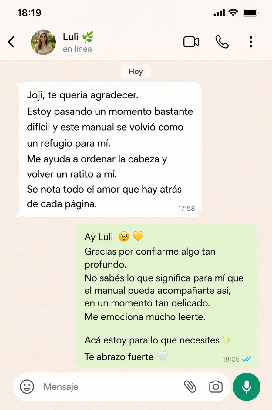 Reseña real por WhatsApp