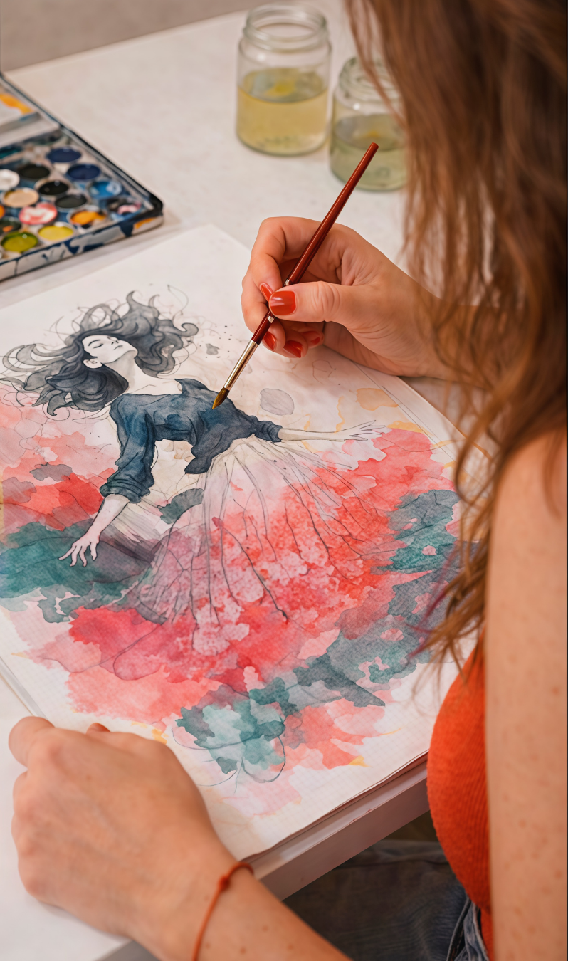 Proceso de pintura con acuarela