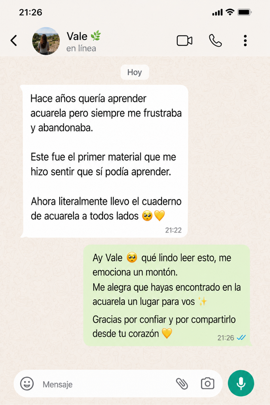 Reseña real por WhatsApp