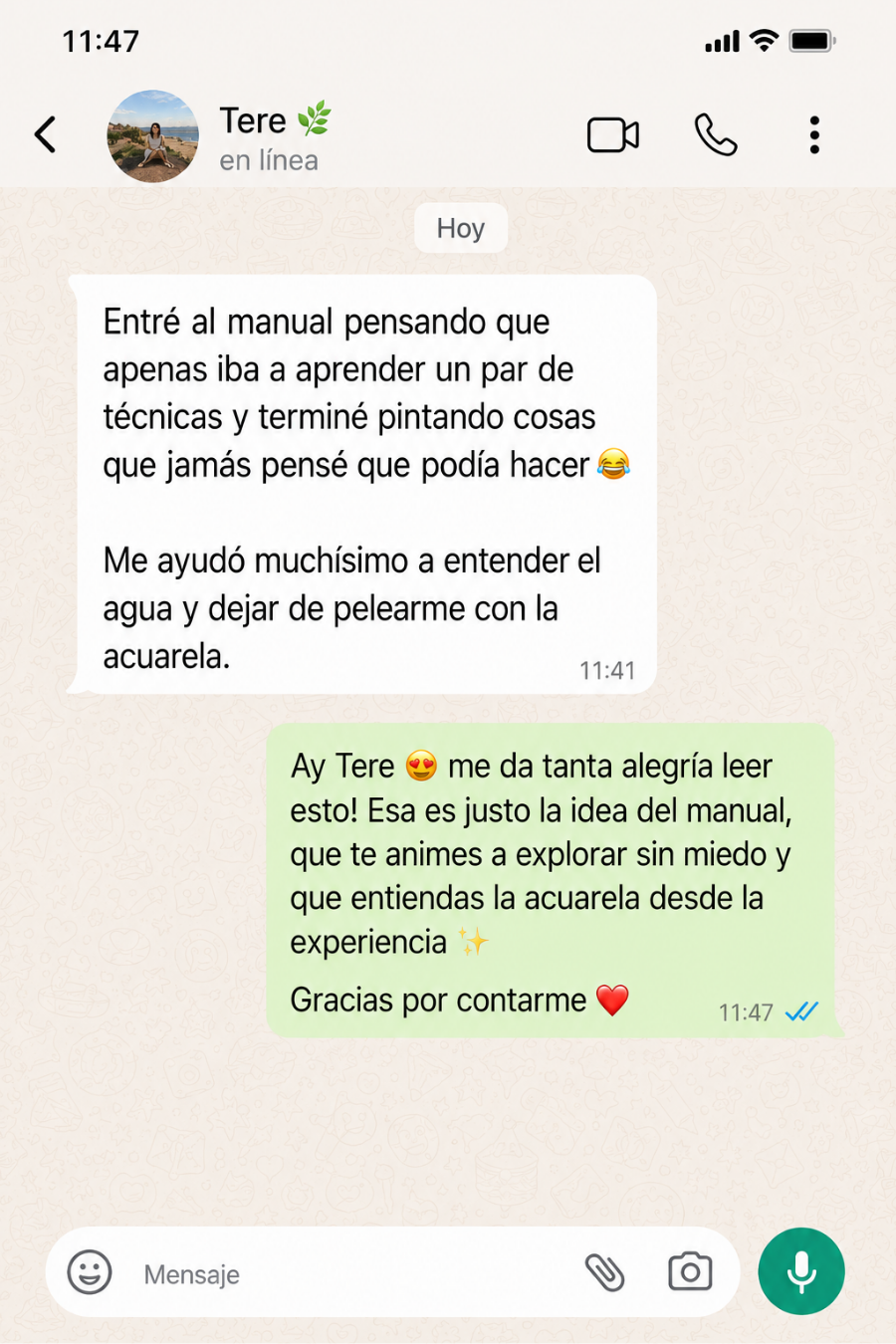 Reseña real por WhatsApp