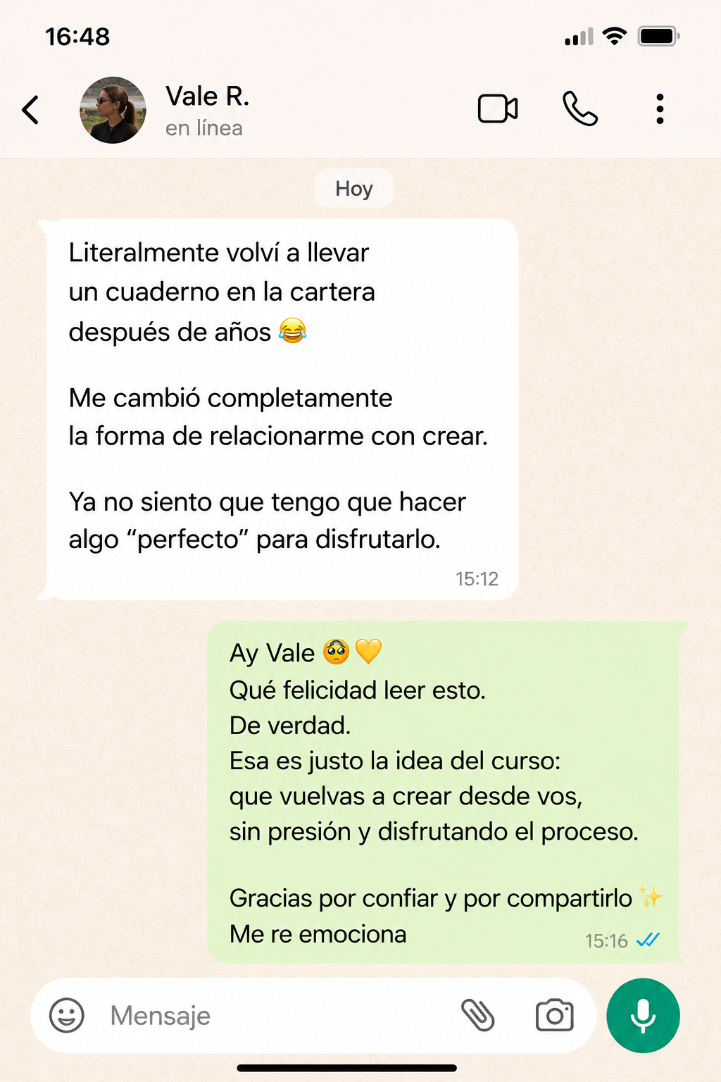 Reseña real por WhatsApp