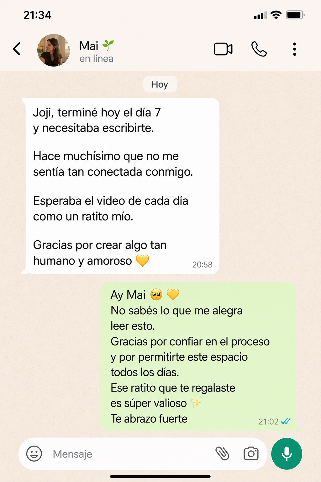 Reseña real por WhatsApp