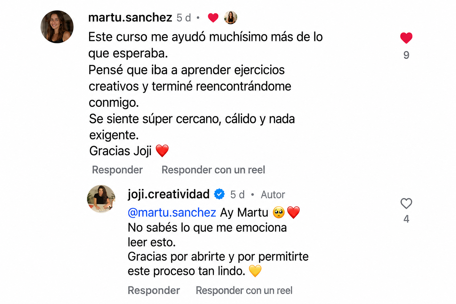 Comentario real de Instagram
