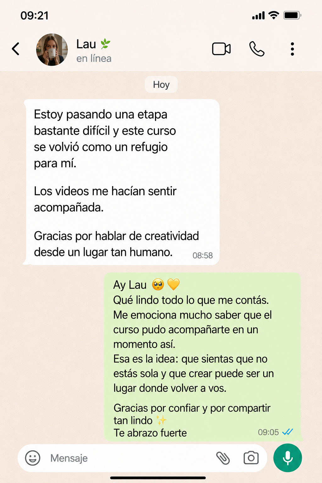 Reseña real por WhatsApp