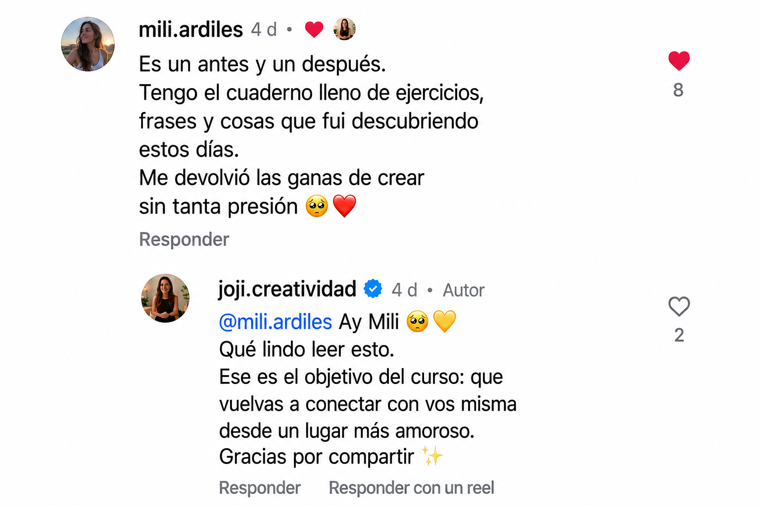Comentario real de Instagram