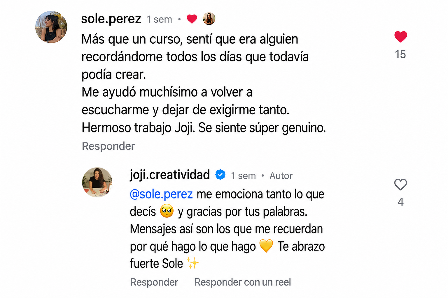 Comentario real de Instagram