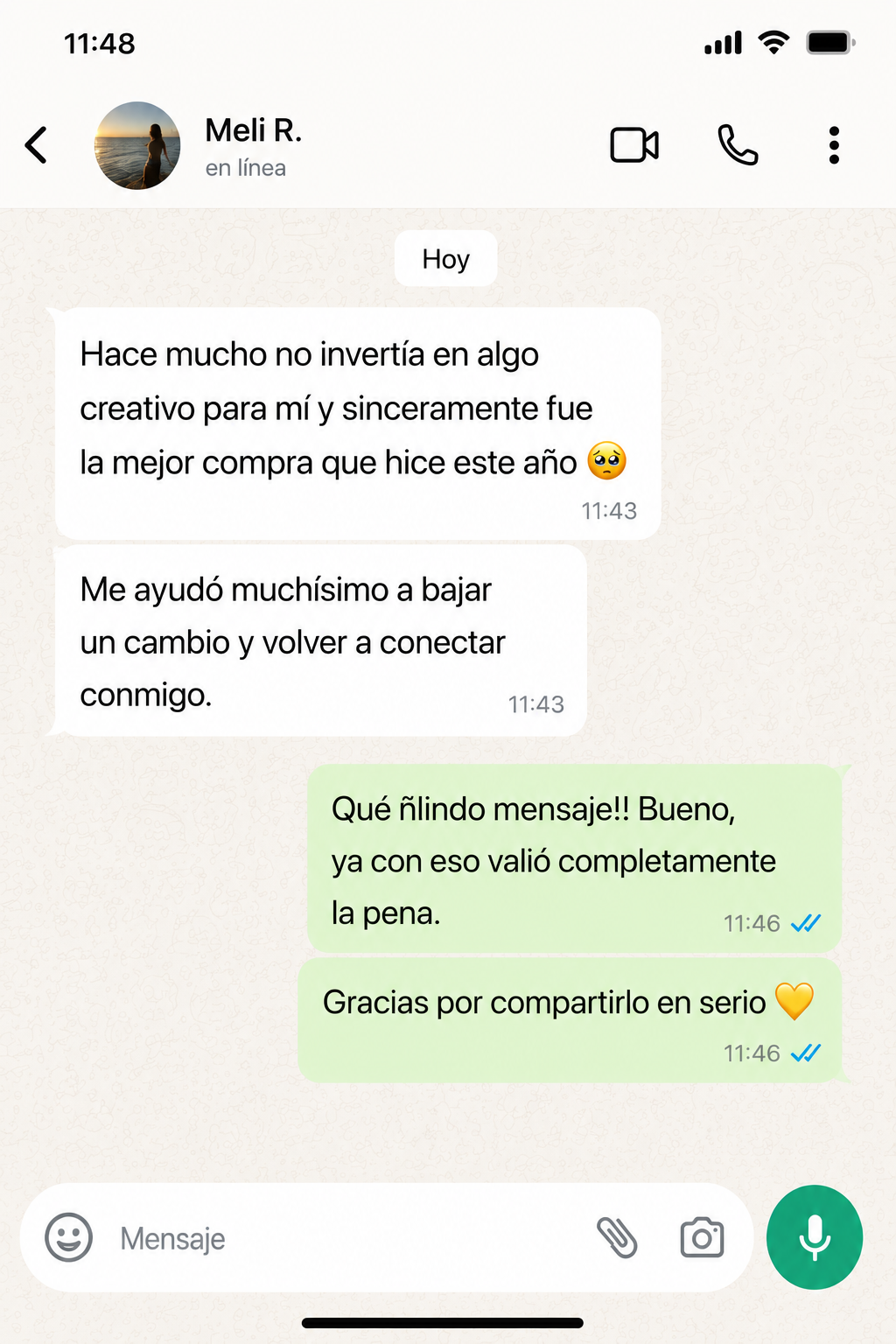 Reseña real por WhatsApp