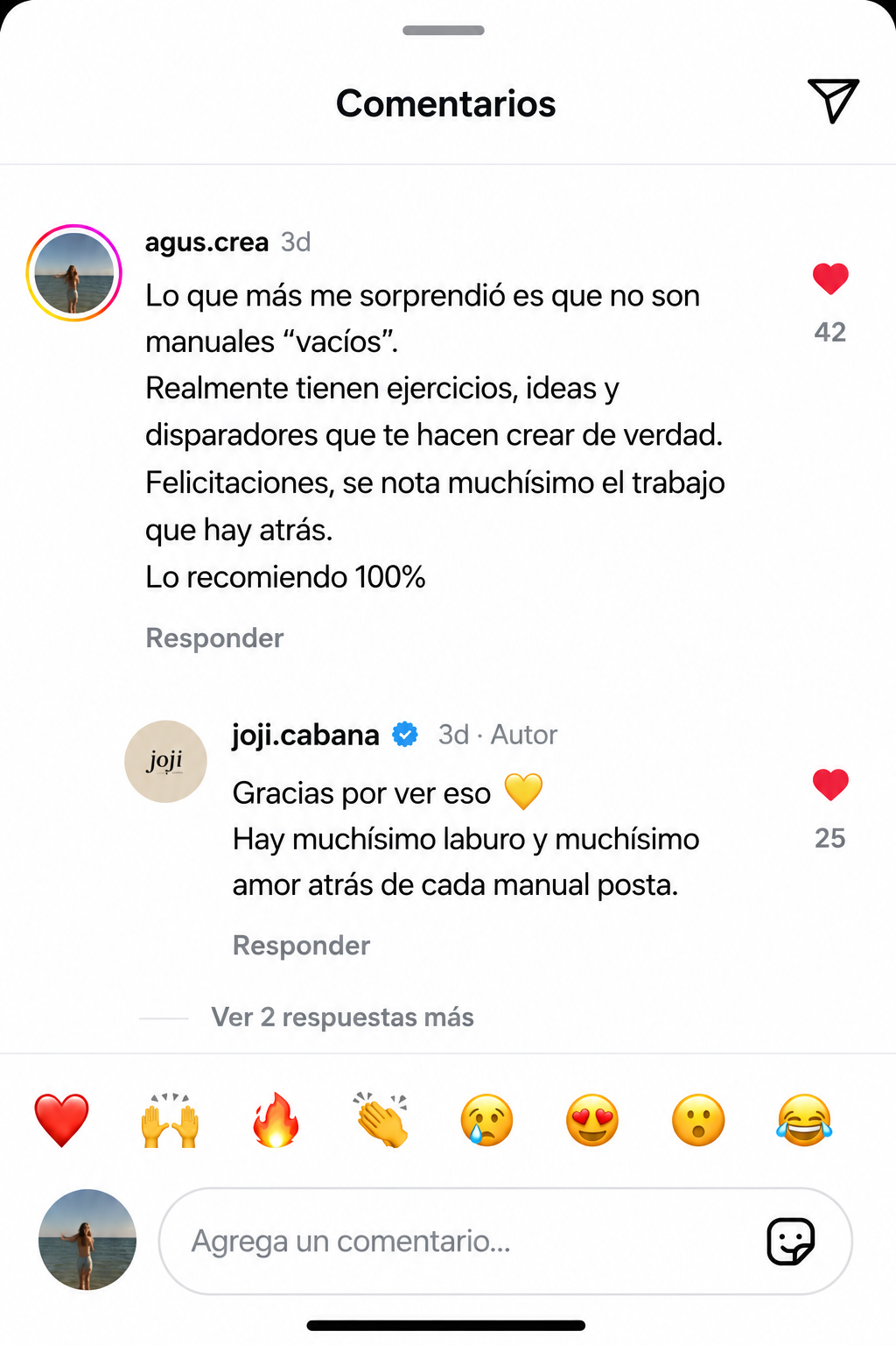 Comentario real de Instagram