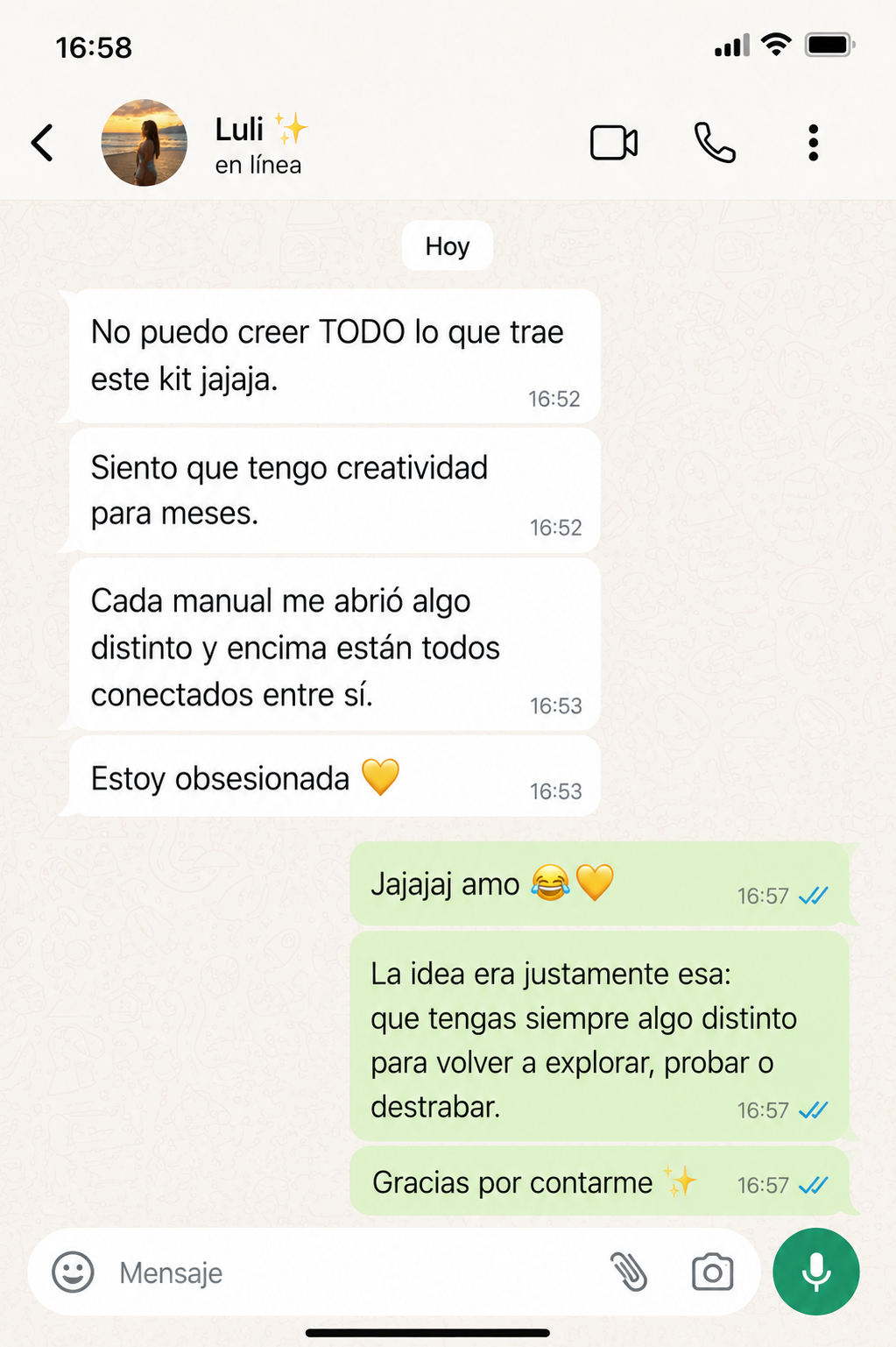 Reseña real por WhatsApp