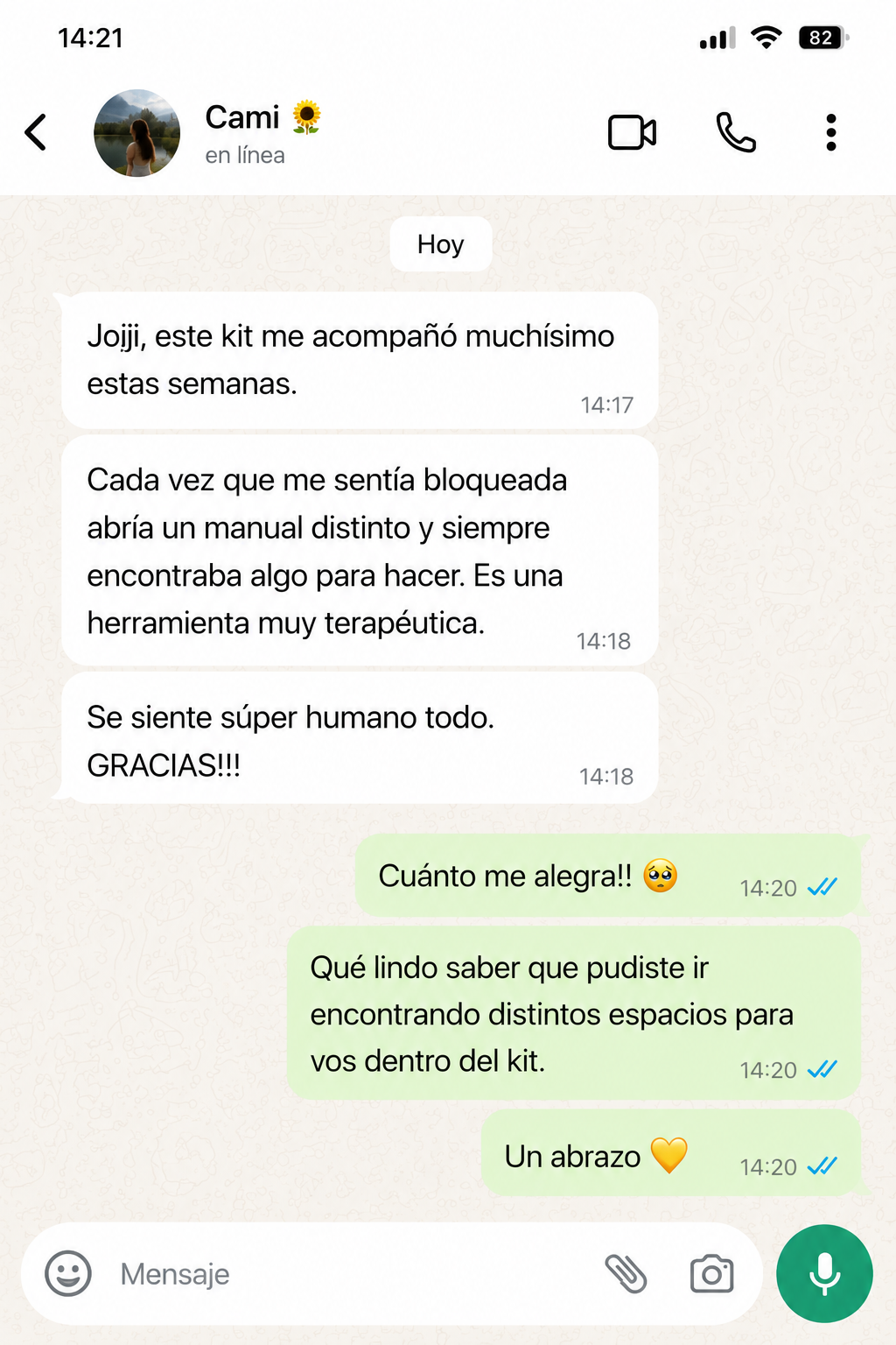 Reseña real por WhatsApp