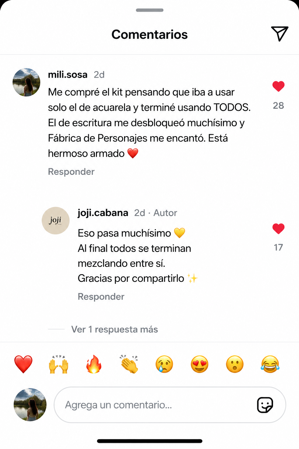 Comentario real de Instagram