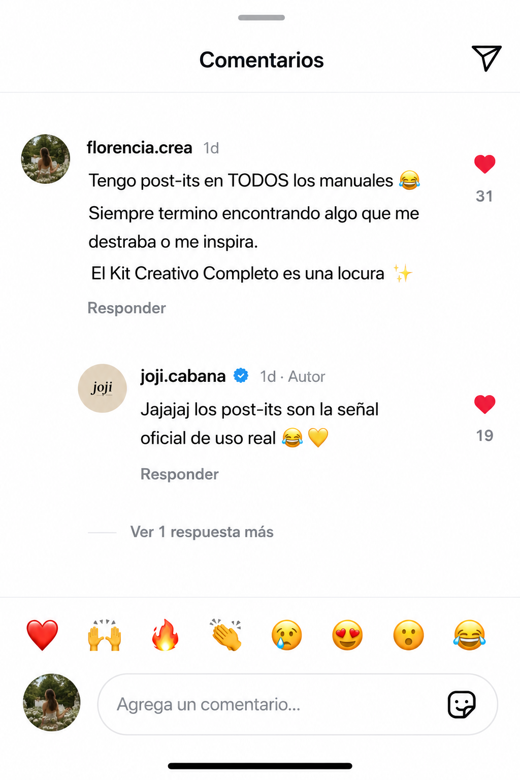 Comentario real de Instagram