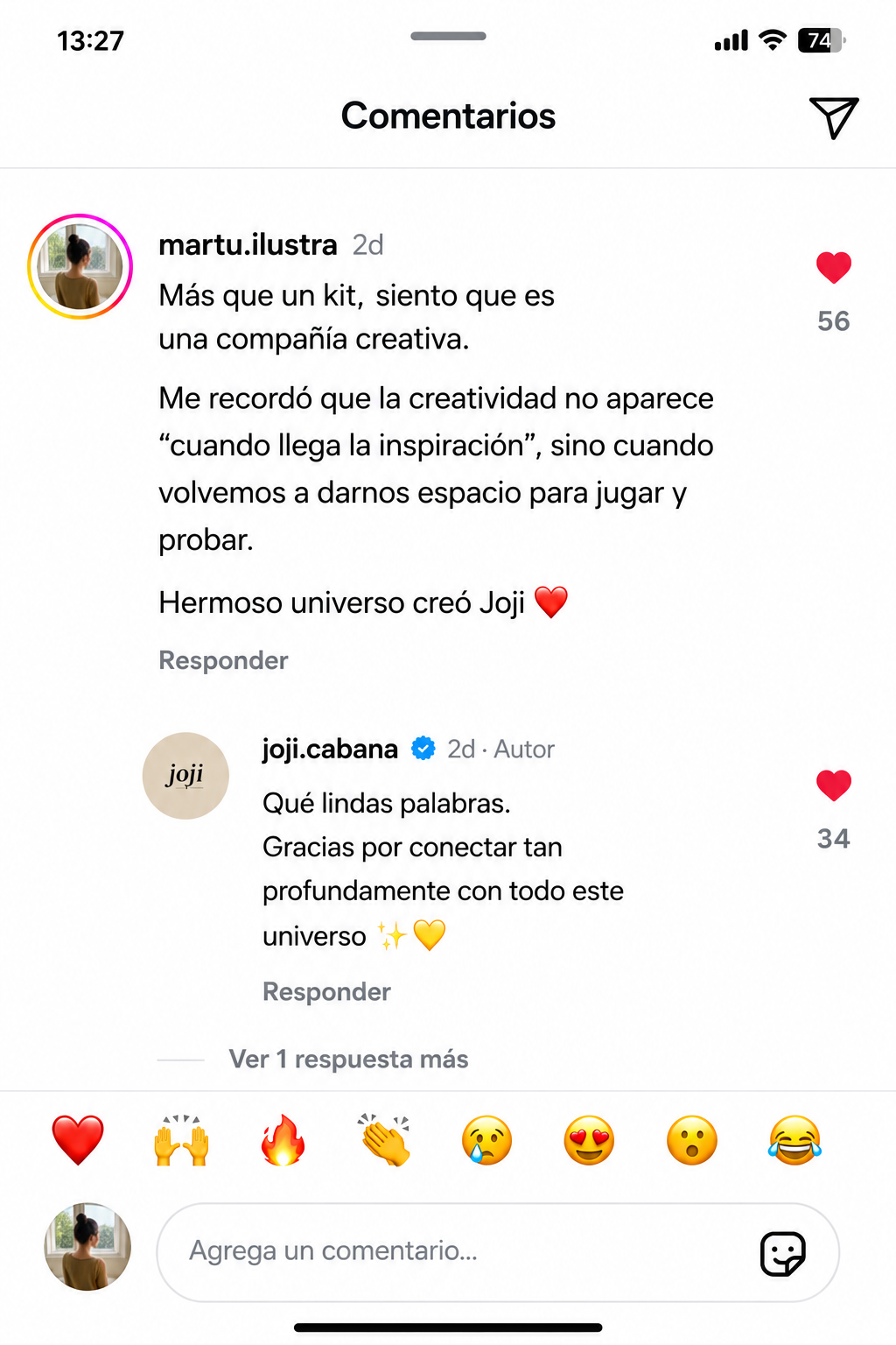 Comentario real de Instagram