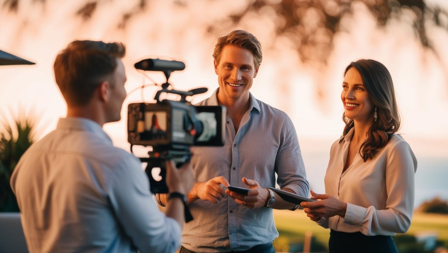 Vieographer coaching a real estate agent in recording a video