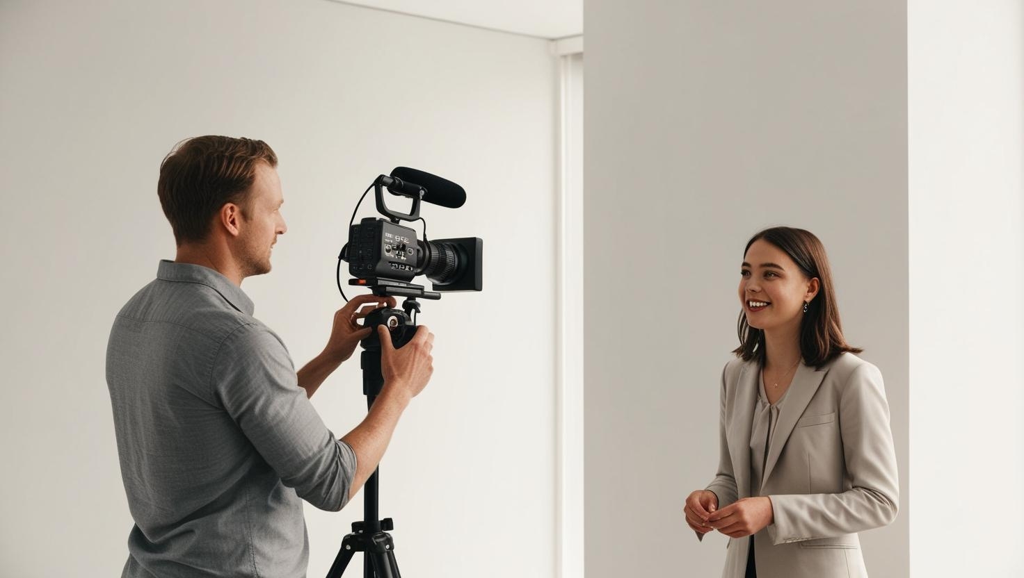 Male videographer recording a female real estate agent