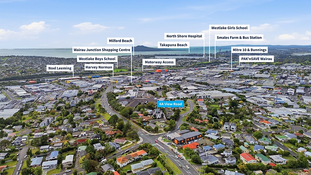 aerial real estate photography Glenfield neighbourhood context North Shore Auckland