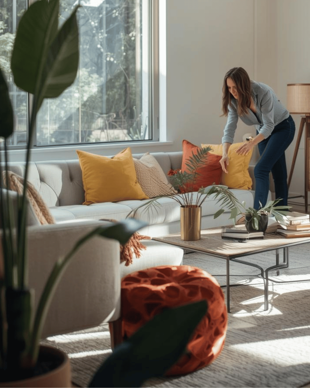 adding pillows to a sofa