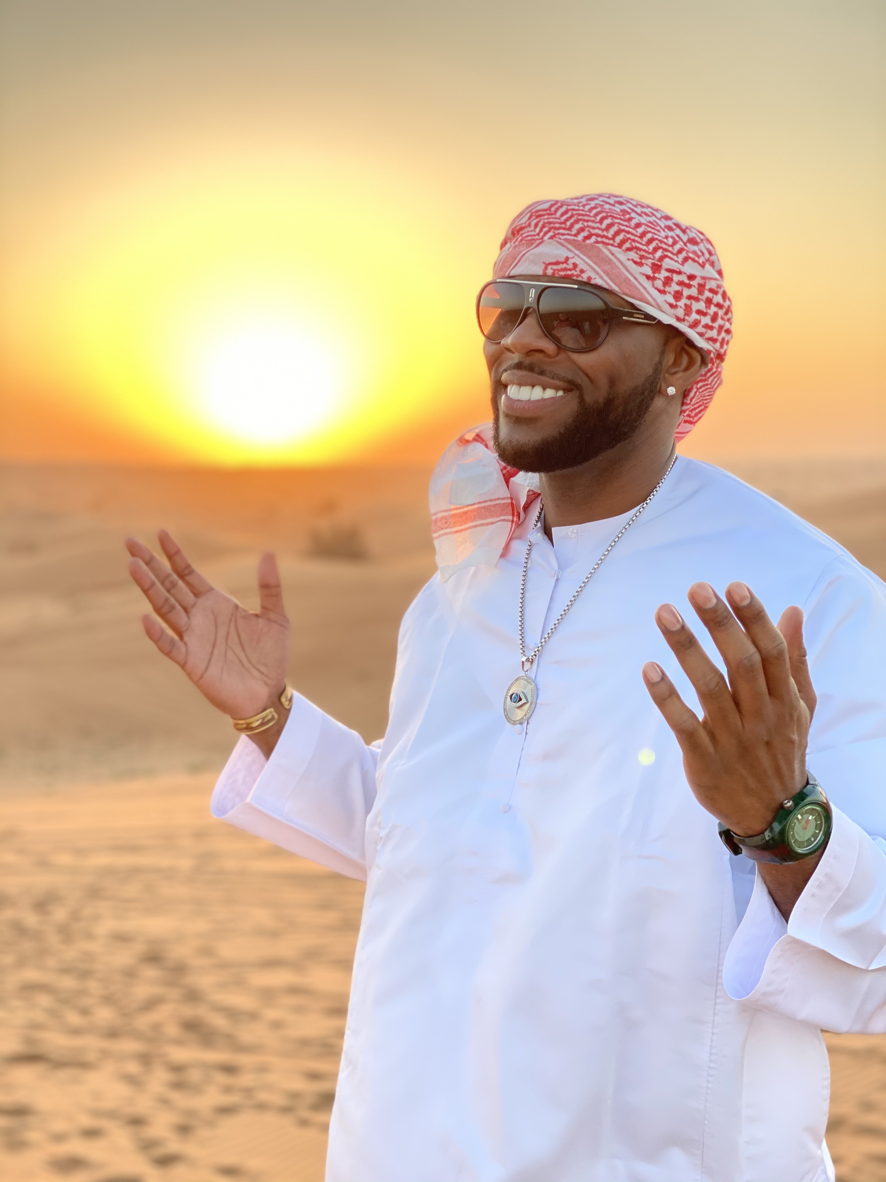 Mahogany Beatz at sunset in the Dubai desert