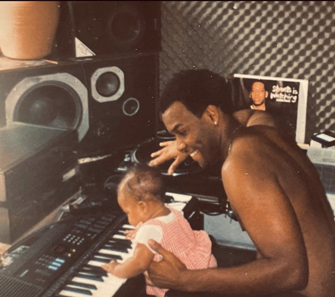 Mahogany Beatz in the studio with his daughter Zoii at the keyboard