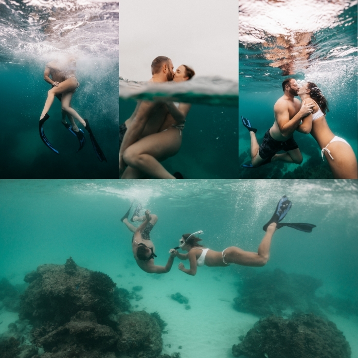 newlywed elopement couple and underwater photographer