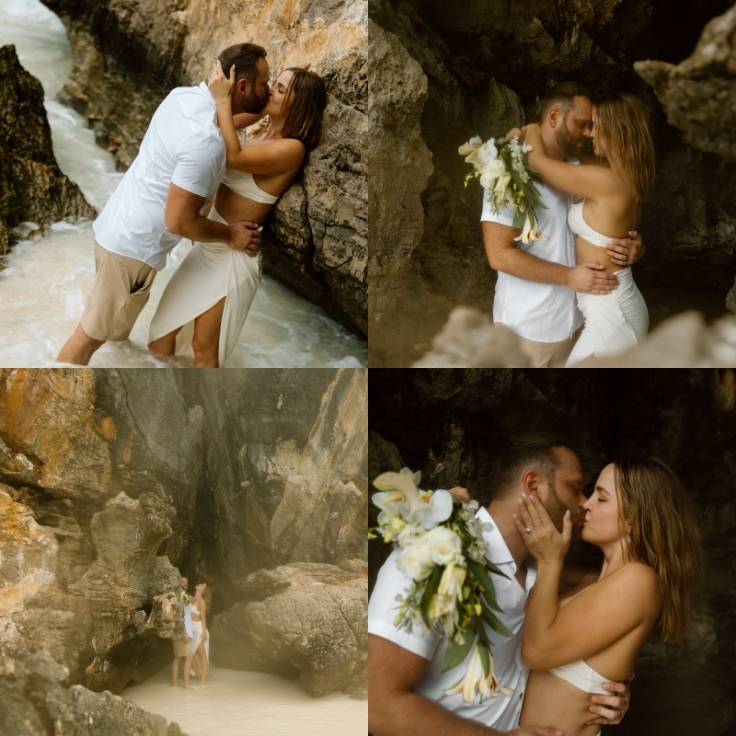 newlywed elopement couple on beach in maya bay phi phi islands thailand