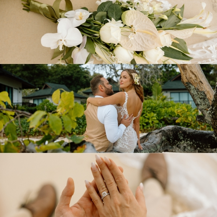 white sand beach portraits during island hopping elopement