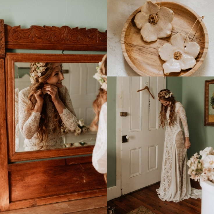 bride getting ready for Cape May picnic elopement with vintage lace dress, coastal cottage, and soft natural light bride getting ready for Cape May picnic elopement with vintage lace dress, coastal cottage, and soft natural light