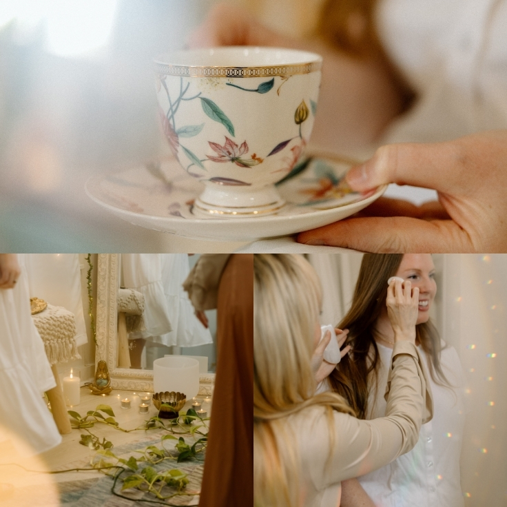 A floral teacup, candlelit treatment space, and crystal facial massage capture the relaxing rituals and personalized care of a holistic skincare experience. A floral teacup, candlelit treatment space, and crystal facial massage capture the relaxing rituals and personalized care of a holistic skincare experience.