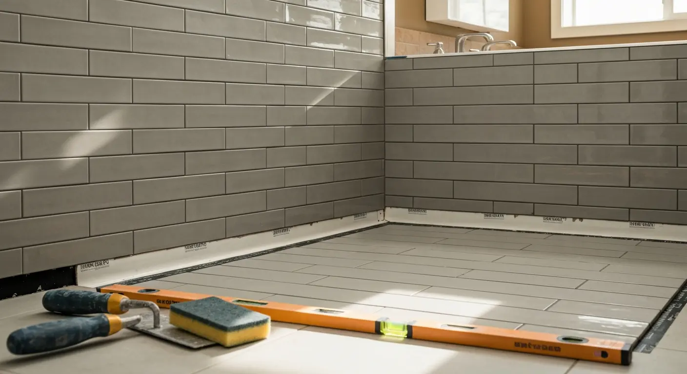 Professional tile installation in bathroom shower
