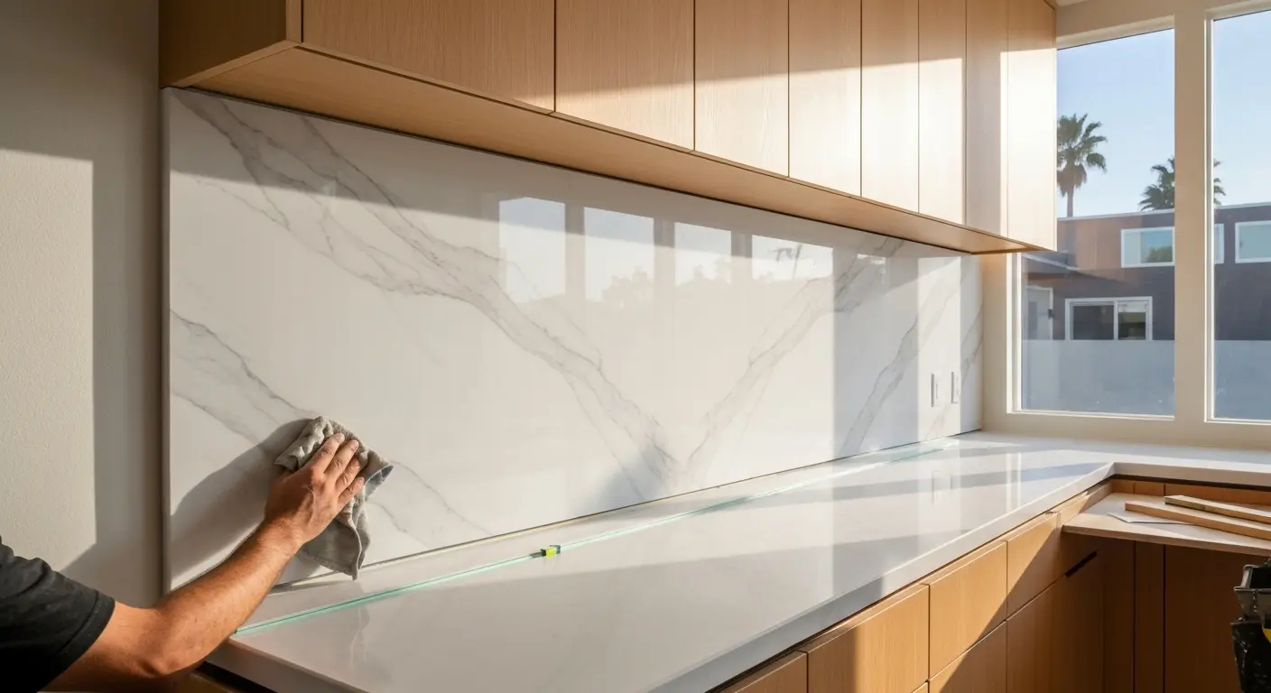 Marble slab backsplash