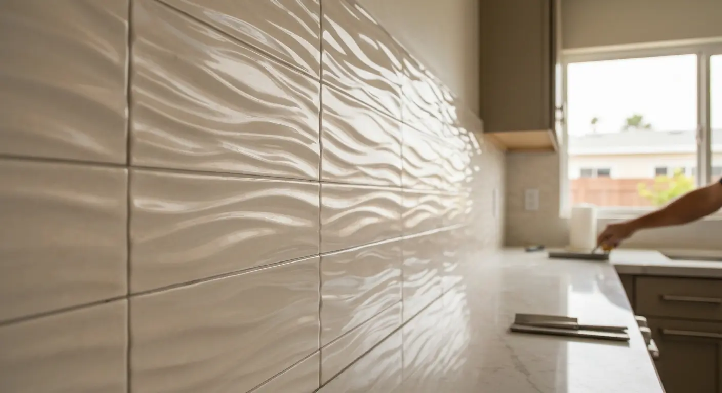 Textured tile backsplash